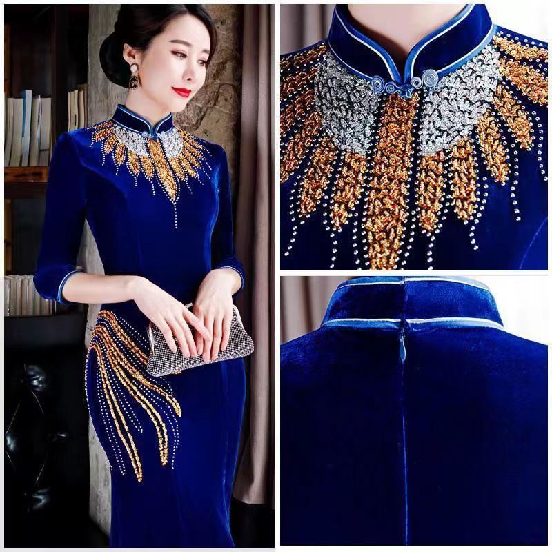 Đầm Dạ Hội Dáng Dài Eo Cao Thêu Họa Tiết Plus Size Thanh Lịch Cho Nữ