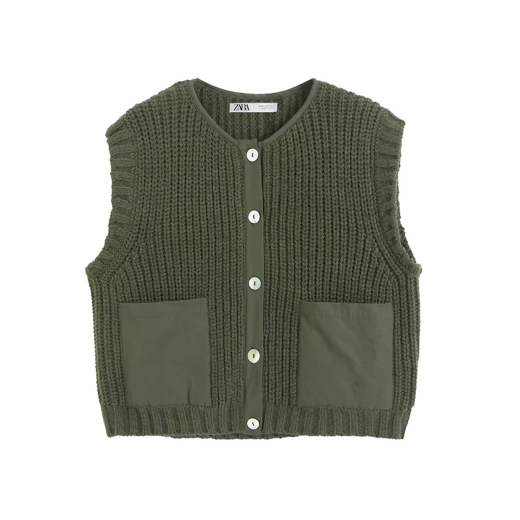 Made in Morocco - Áo len Zara xanh không tay AT1KTG53N10