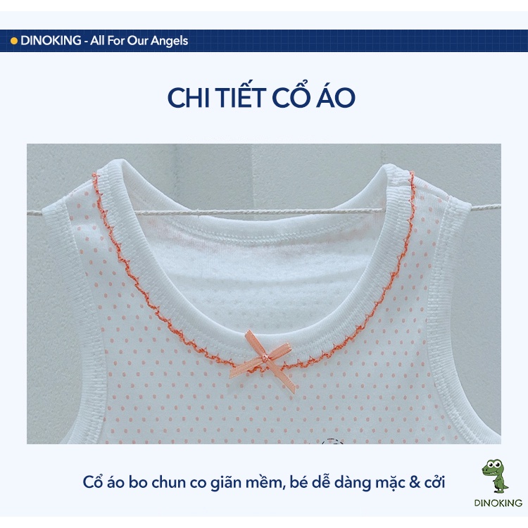 Áo 2 dây cho bé gái DINOKING Áo 3 lỗ bé gái mùa hè chất thun cotton mềm mịn thoáng mát cho bé 2 - 8 tuổi AT16