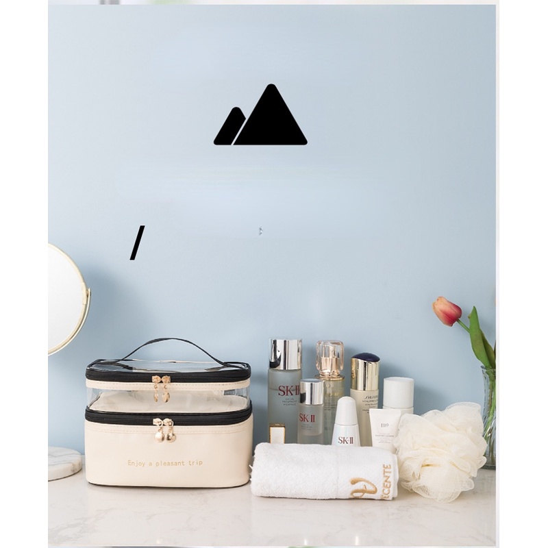 Túi Đựng Mỹ Phẩm Da PU Hai Lớp Trong Suốt Chống Thấm Nước Tiện Dụng Mang Đi Du Lịch