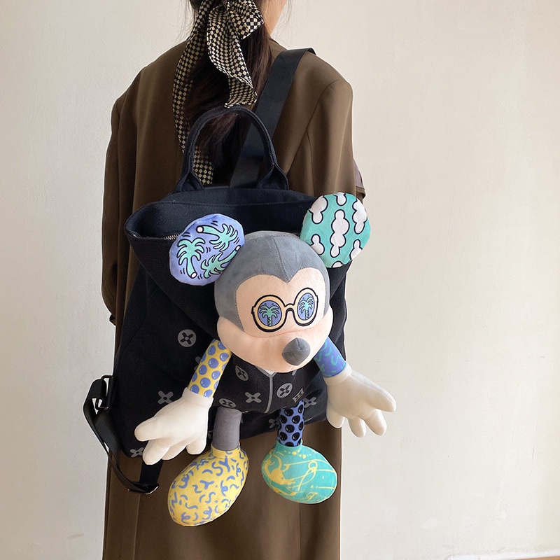 Balo Vải Canvas Cỡ Lớn In Hoạt Hình Búp Bê Phối Màu Tương Phản Dễ Thương Cho Mẹ Bỉm Sữa U020