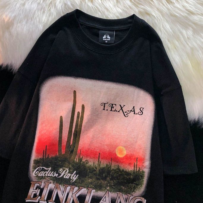 Áo Thun Tay Ngắn Dáng Rộng Chất Liệu 100% Cotton Phong Cách Retro Cho Cặp Đôi