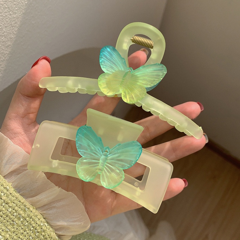 Kẹp Tóc Cá Mập Hình Vuông / Bướm Màu Xanh Lá Cây Tươi Mới Siêu Nữ Tính Mùa Xuân