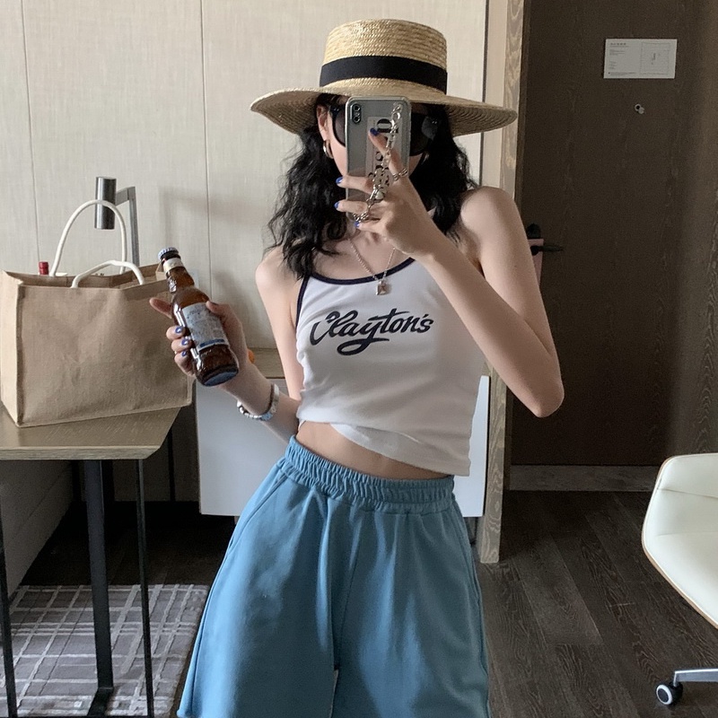 Áo hai dây SUXI có mút đệm ngực in chữ đầy màu sắc thời trang mùa hè dành cho nữ