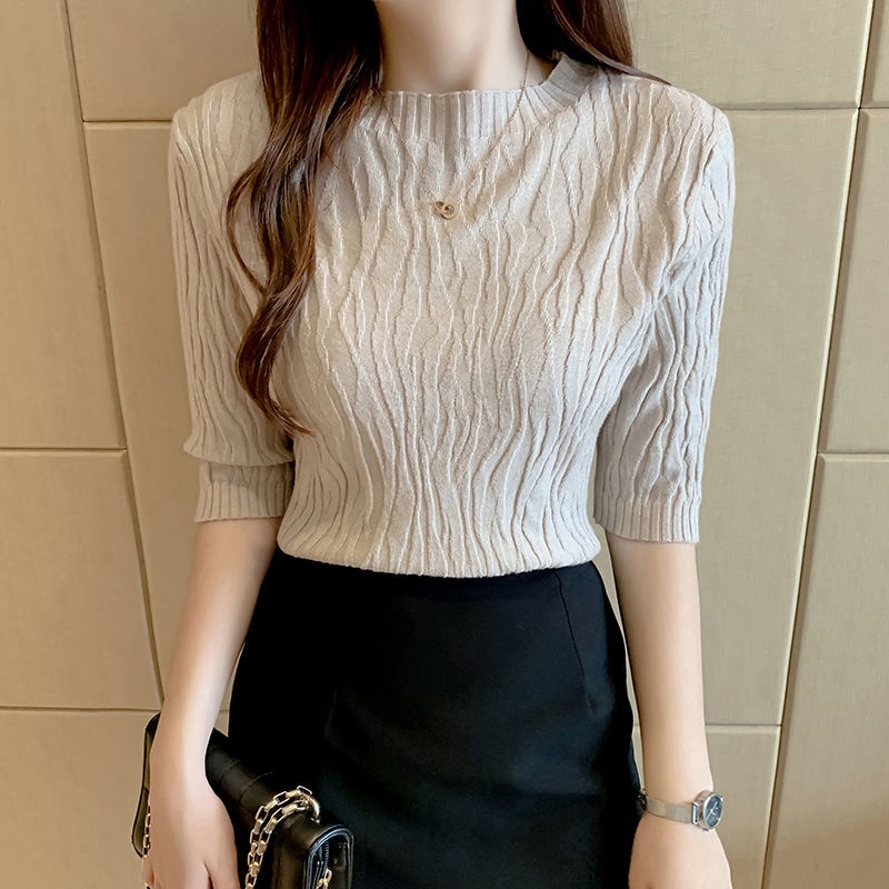 COZOK Áo Thun Dệt Kim Tay Ngắn Cổ Cao Dáng Ôm Thời Trang Trẻ Trung