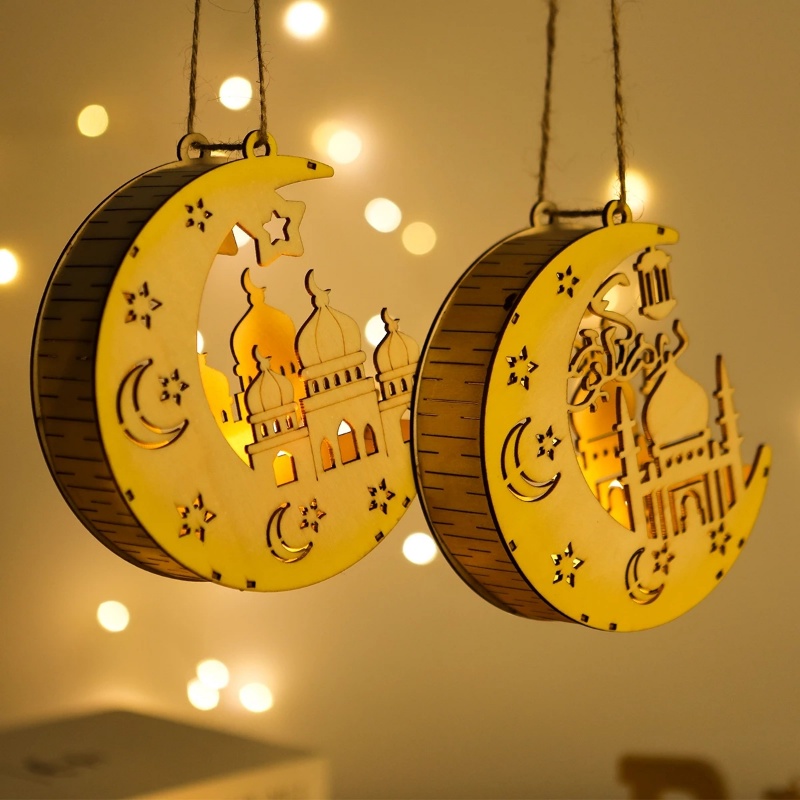 Đèn LED Hình Ngôi Sao / Mặt Trăng 2023 Eid Al-Fitr Rỗng Treo Trang Trí Lễ Hội Ramadan