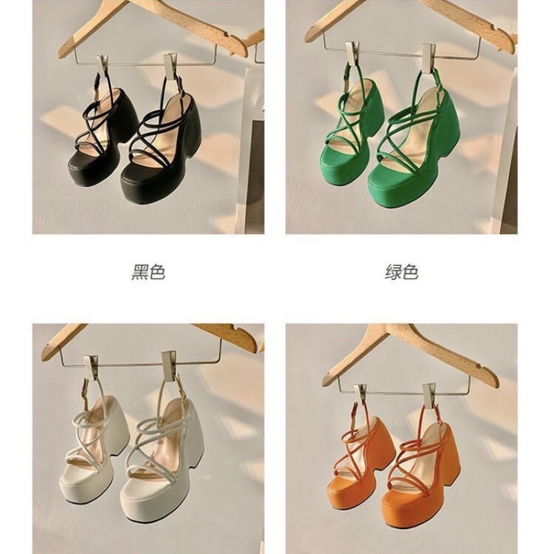 Giày đế bánh mì dây chỉ thanh lịch cao cấp đế cao 12,5cm