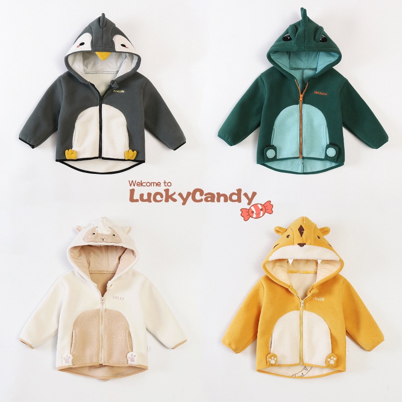 Luckycandy Áo Khoác Nhung Có Mũ Trùm Dày Dặn Thời Trang Mùa Đông Dành Cho Bé Gái