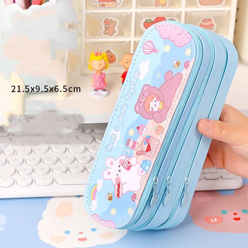 Hl Túi Đựng Bút Ba Ngăn Sức Chứa Lớn Dành Cho Học Sinh