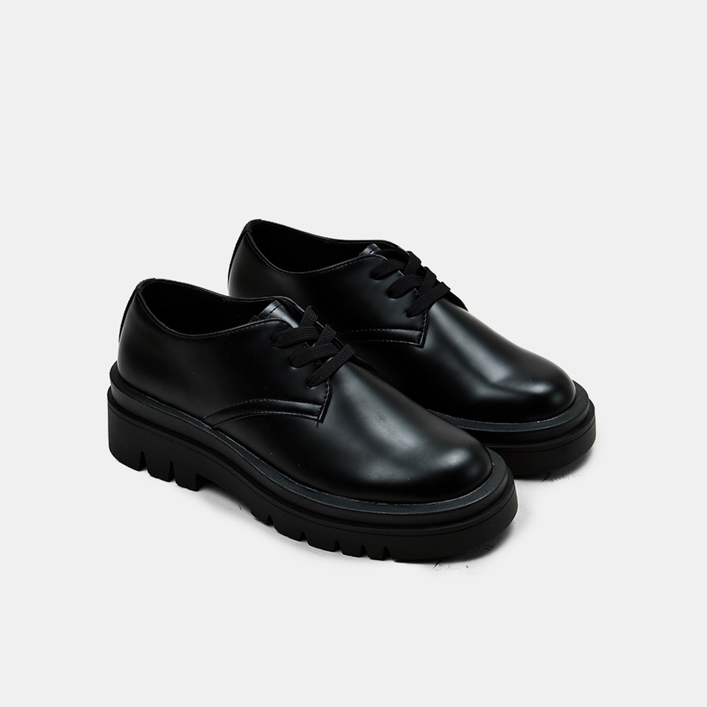 Giày oxford nữ đế cao 5p buộc dây màu đen GC CH107