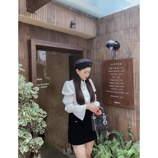 [ 𝐅𝐑𝐄𝐄 𝐒𝐇𝐈𝐏 ] Sét sơmi thiết kế nhún tay  Áo chất thô sơmi lên form điệu, cổ có dây chéo nơ chất nhung, có thể tháo rời