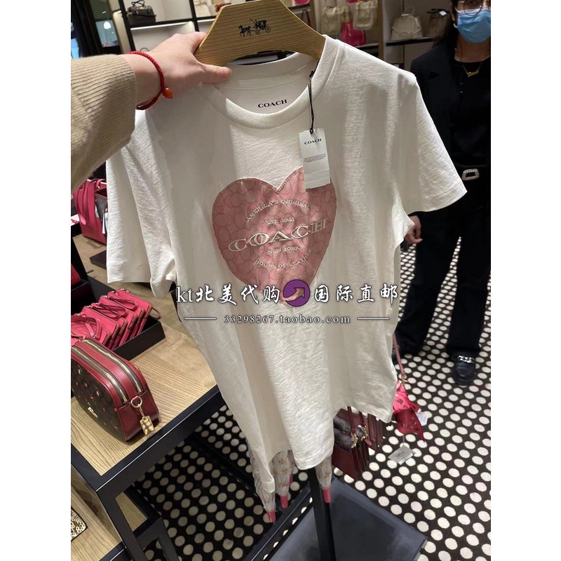 Áo Thun Cotton Ngắn Tay In Hình Trái Tim Xinh Xắn Cho Nữ