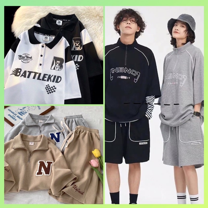 Set bộ Polo BATTLEKID form rộng unisex nam nữ - áo polo oversize có cổ local brand
