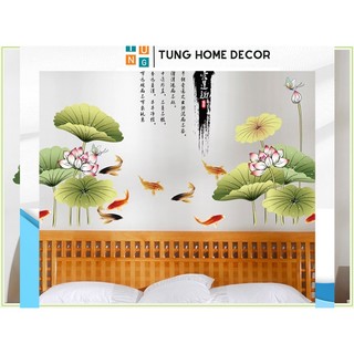Decal dán tường hàn quốc trang trí phòng ngủ TUNG DECOR AM9104B Hồ Sen Ngang 1