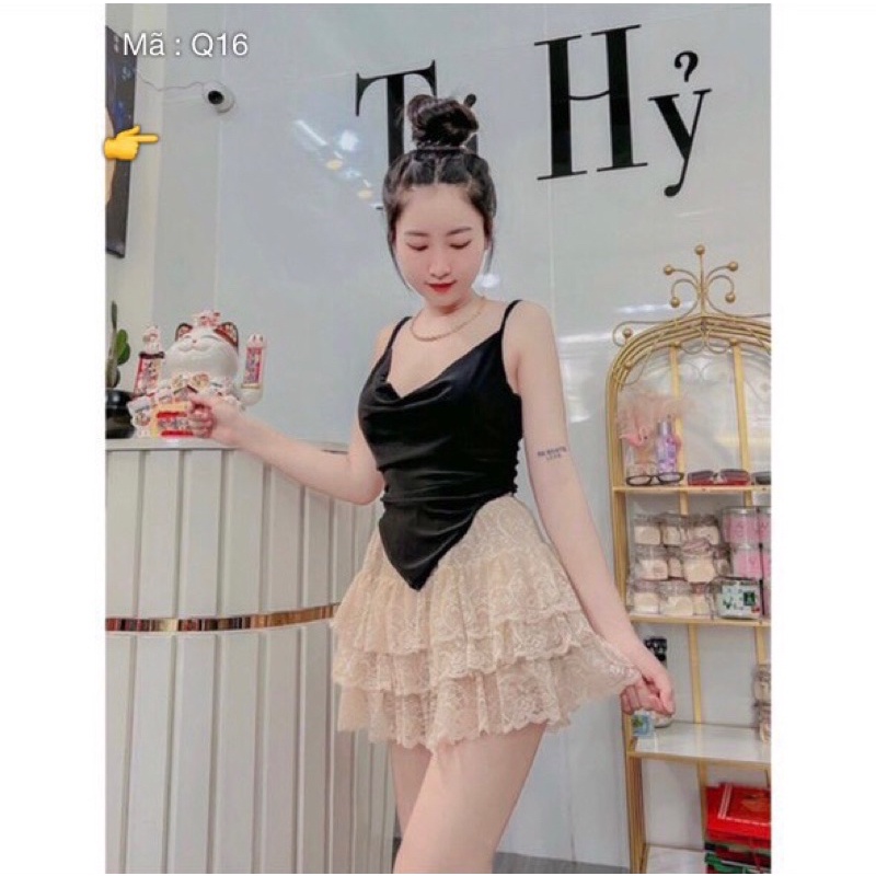 Chân váy ren tầng dáng xòe có lót quần kèm ảnh thật
