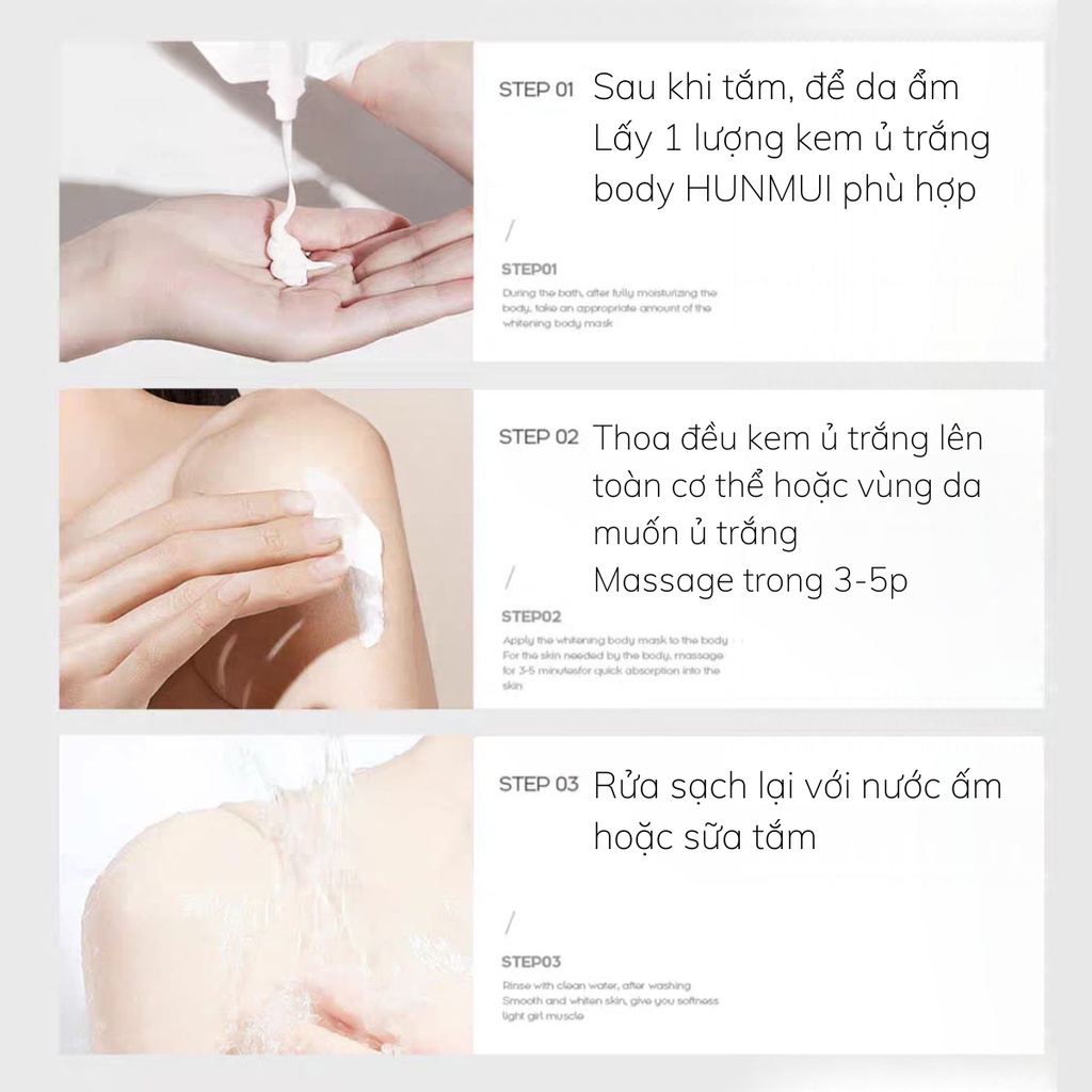 Mặt Nạ Ủ Trắng Toàn Thân Niacinamide Hunmui  Cho Làn Da Cơ Thể Trắng Sáng Bật Tone, Mịn Màng, Tươi Trẻ
