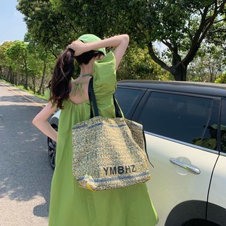 Đầm Midi Dáng Chữ A Tay Phồng Cột Dây Màu Xanh Bơ Phong Cách Pháp Thời Trang Mùa Hè Cho Nữ