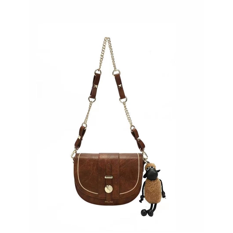 Túi Xách Đeo Vai Hình Yên Ngựa Phối Dây Xích Thời Trang Thu Đông chio2nd Cao Cấp Cho Nữ