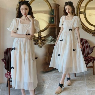 Váy Bầu Đầm Bầu Mùa Hè Công Sở Tay Voan Đính ren Ngực Sang Chảnh Vải Mát