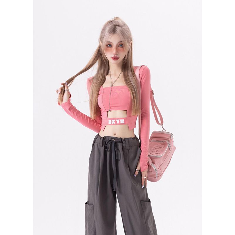Alice Áo Croptop Tay Dài Màu Hồng Thời Trang 202222091904 Giày Thể Thao ZNKY ZNKY Thời Trang Năng Động