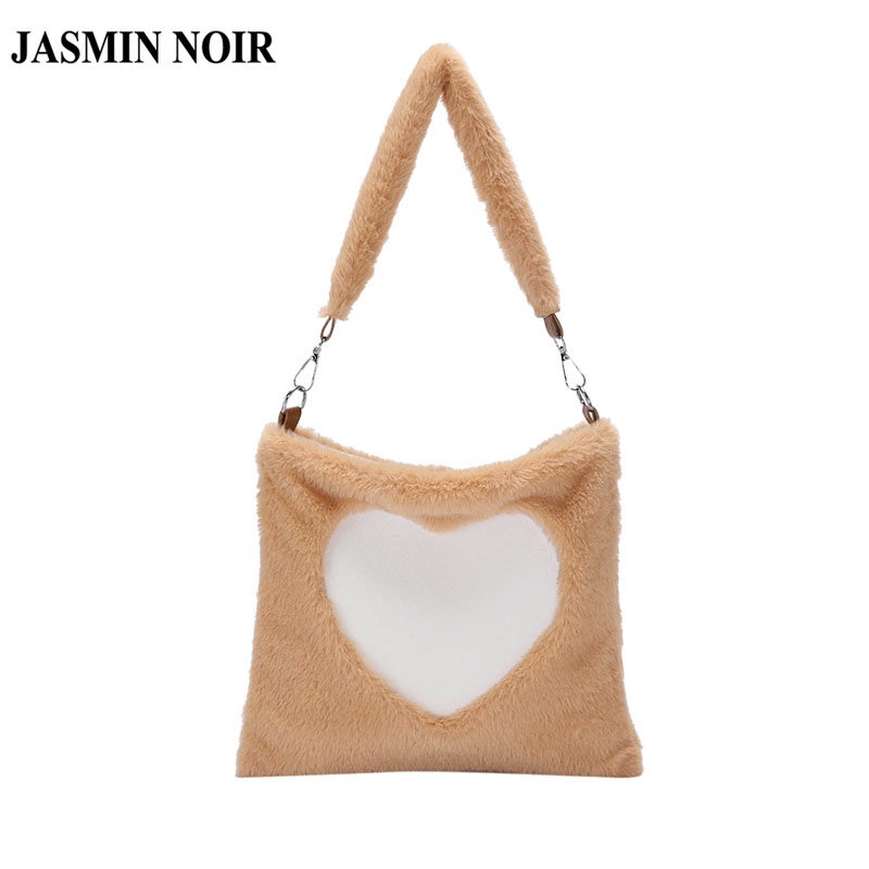 Túi Đeo JASMIN NOIR Chéo Vai In Hình Trái Tim Lông Xù Thời Trang Dành Cho Nữ