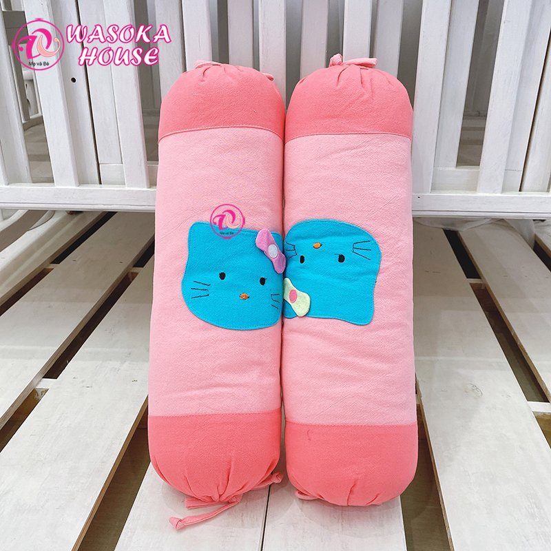 Cặp gối ôm cho bé 50cm, vải cotton cara đắp hình sao nhiều màu dễ thương, gối êm ái mềm mại phù hợp cho bé dưới 1 tuổi