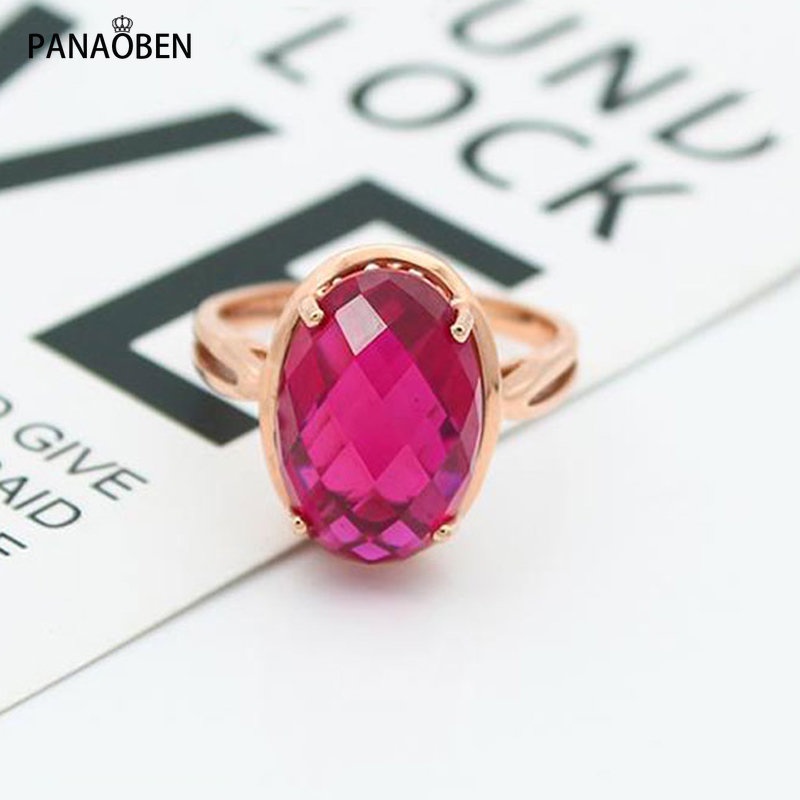 ♥Nhẫn Cưới Mạ Vàng Hồng 14K Đính Đá Ruby Hình Oval Sang Trọng 585