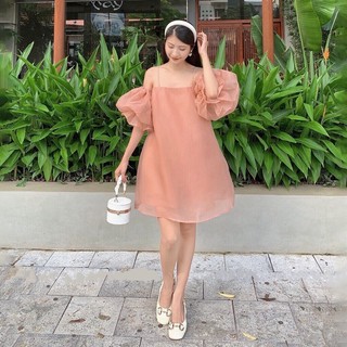 váy đầm 2 dây tay bồng dự tiệc
