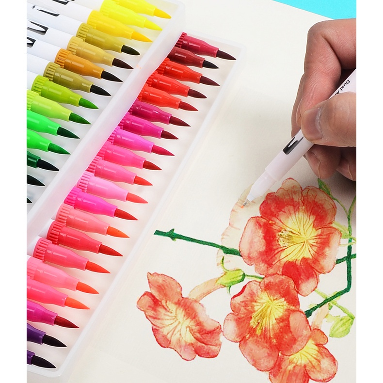 Bút viết tiêu đề Brush 12 màu 2 đầu viết calligraphy bút dạ màu marker nhiều màu trang trí bullet journal - Color House