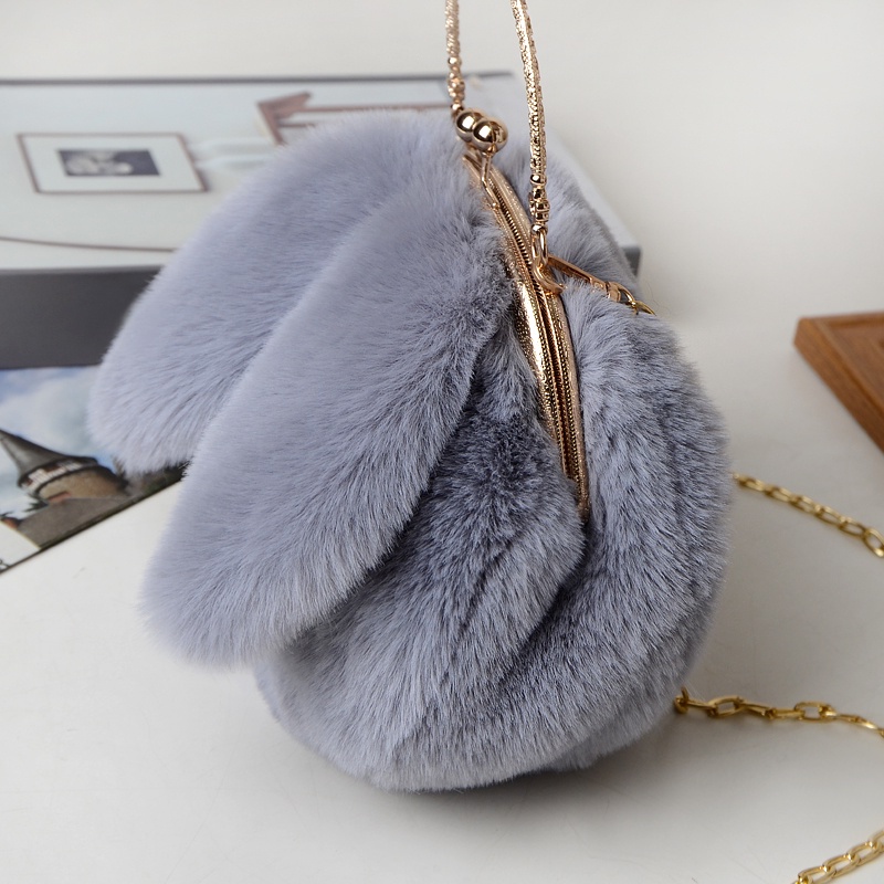 Túi Xách Nữ của phụ nữ sang trọng Túi vải lông hình tai thỏ mới，túi đeo lông nhung,Túi Đeo Chéo Hình Tai Thỏ Lông Xù JP5