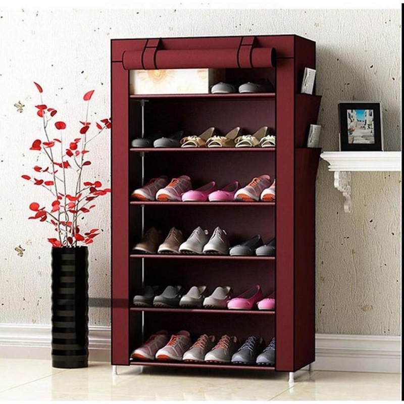 Tủ Giày Vải Trơn 7 Tầng 6 Ngăn Khung Inox Thông Minh🌳PHAMNGHIEP36🌳 Giá Để Giày Thông Minh