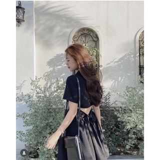 ĐẦM SƠ MI ĐEN CUT OUT NƠ LƯNG