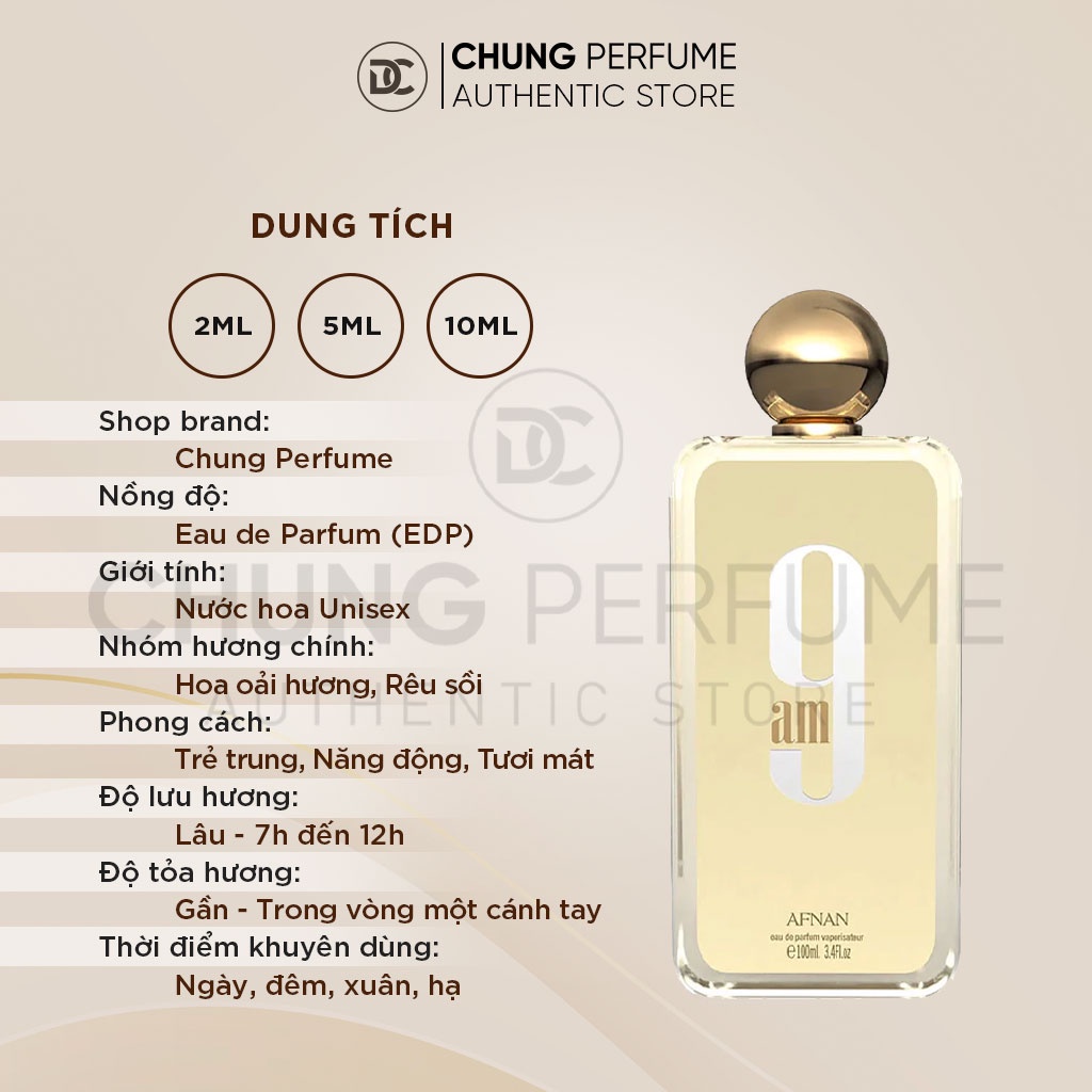 Nước hoa Unisex  Afnan 9AM chiết 5ml/ 10m/ 20ml EDP AF9-002