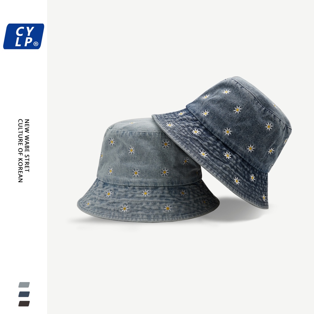 Nón Tai Bèo Denim Họa Tiết Hoa Cúc Thêu Phong Cách Hàn Quốc Thời Trang Xuân Hè Dành Cho Nữ