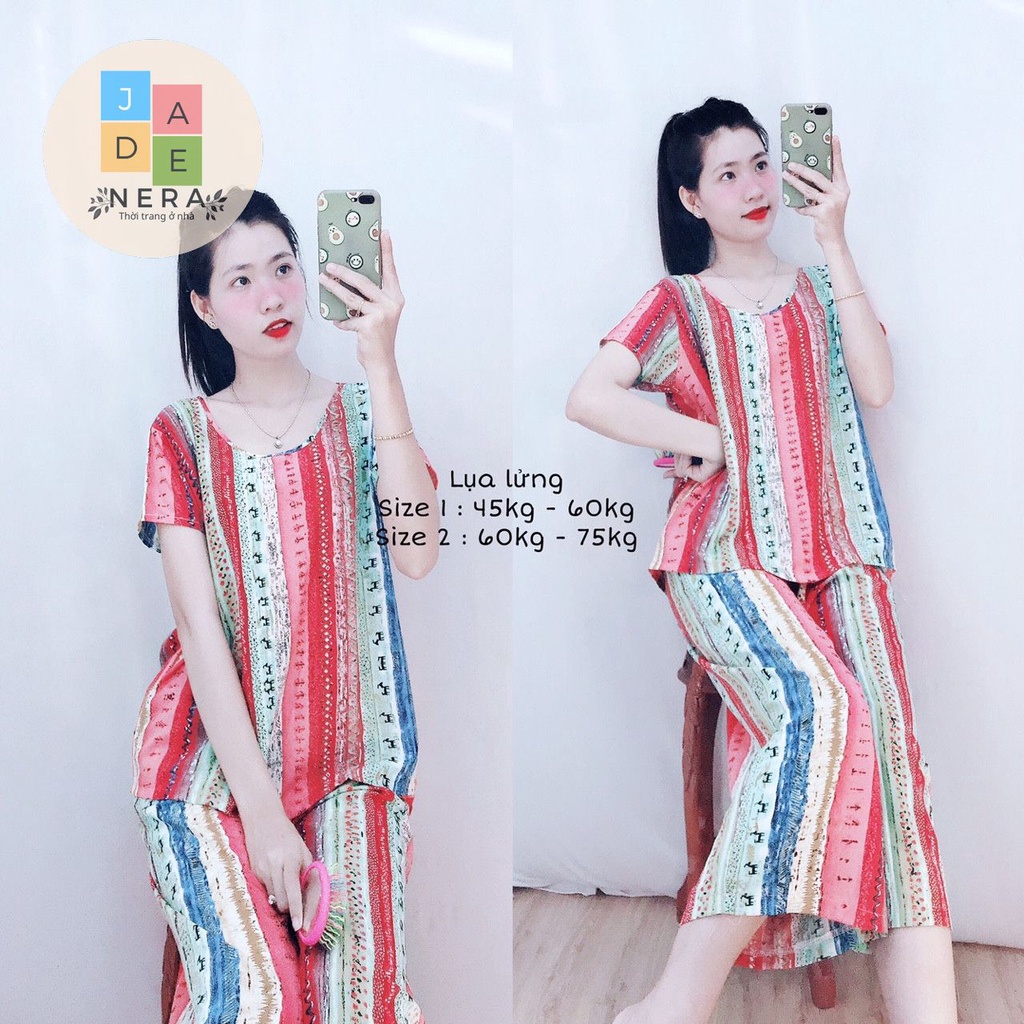 Bộ mặc nhà, lụa 100D tay ngắn quần lửng ống rộng, siêu mịn -Size 1 (45-60kg)