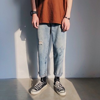 (HÀNG ORDER) QUẦN JEANS NAM XẮN GẤU RÁCH 1 GỐI FORM ĐẸP HÀN QUỐC
