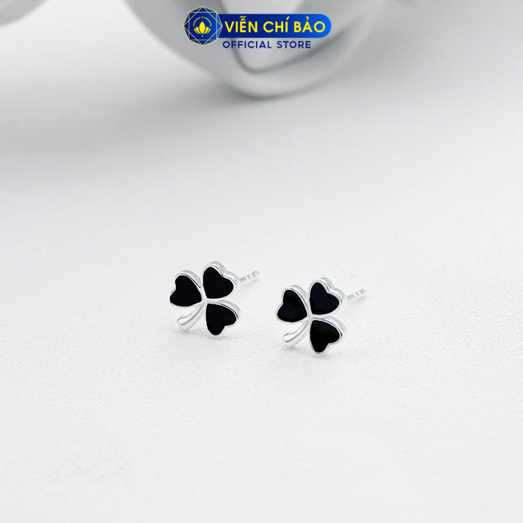 Bông tai bạc nữ cỏ 3 lá New - màu Đen chất liệu bạc 925 thời trang phụ kiện trang sức nữ Viễn Chí Bảo B400080-D