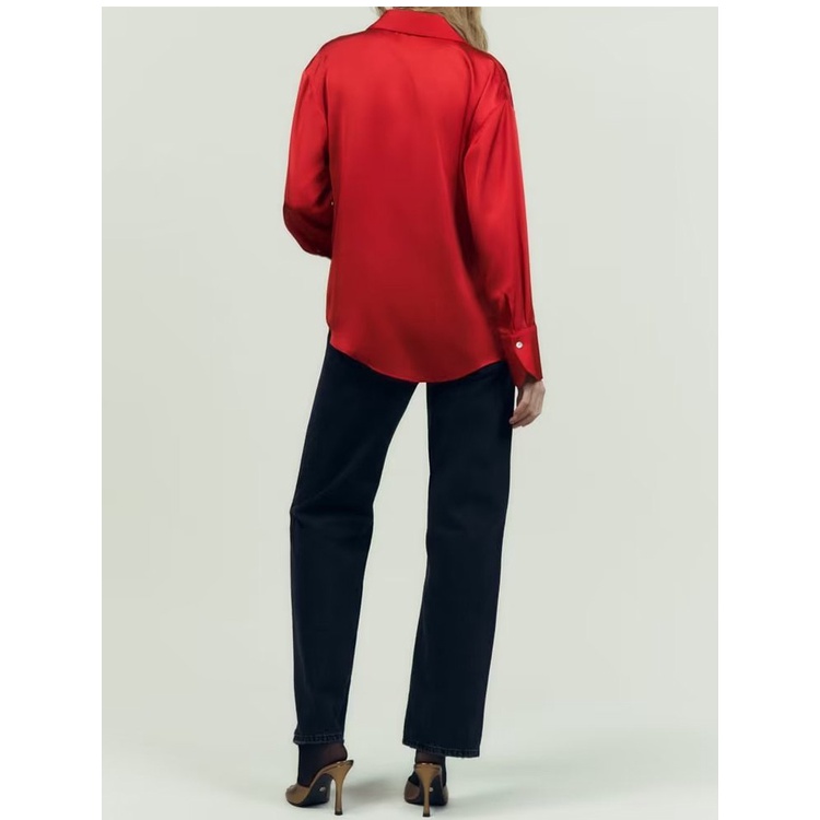 Made in Morocco - Áo Zara sơmi lụa màu đỏ đẹp AT2SMG40N9