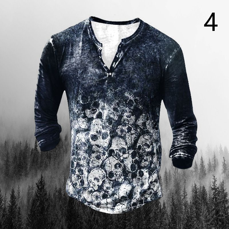 Áo Thun Tay Dài Có Nút Cài In Hình Kỹ Thuật Số 3D Thời Trang Cho Nam 6 Phong Cách