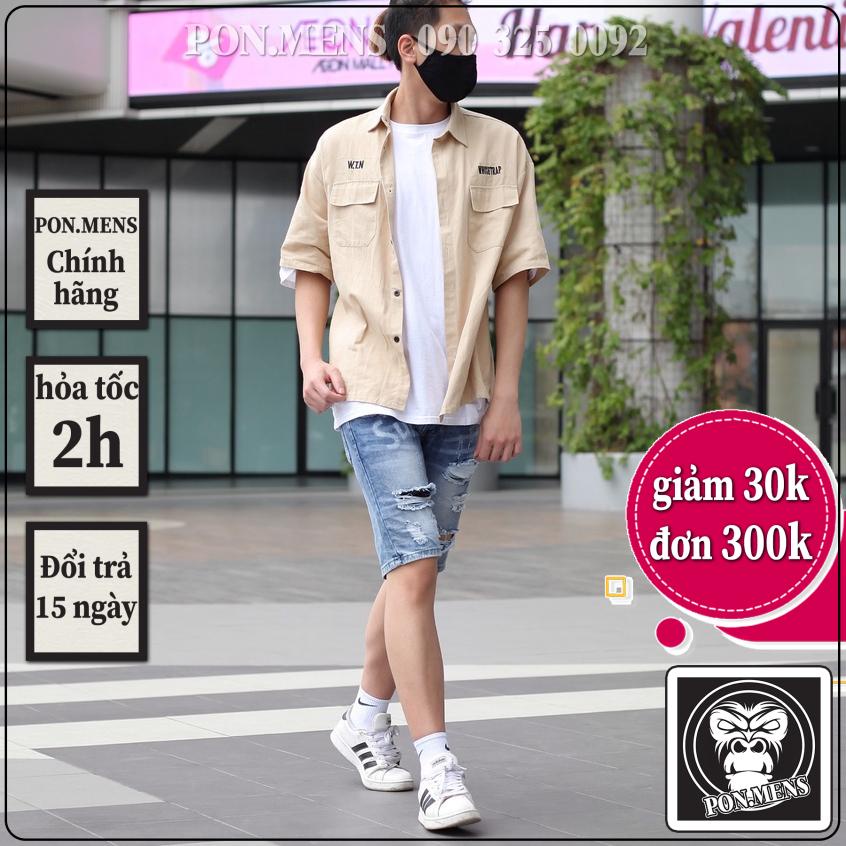 Quần đùi bò nam rách màu xanh sẫm sup VNXK Pon.mens
