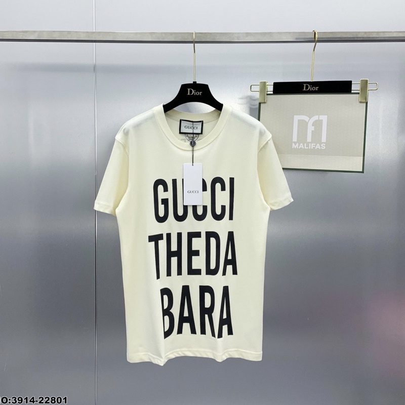 Áo Phông Nam Nữ Gucci Theda Bara Đen Trắng Chữ To Form Rộng Unisex Cotton Co Giãn 4 Chiều