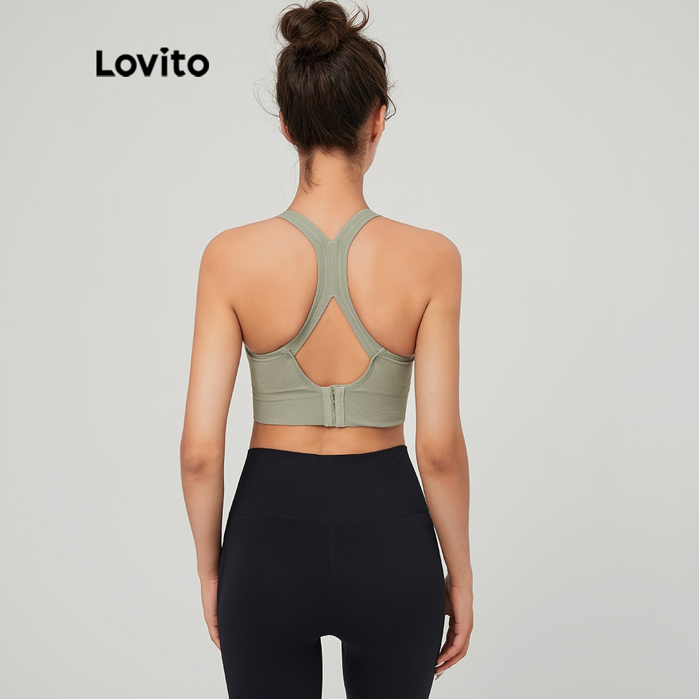 Áo lót Lovito thể thao ôm dáng không gọng thấm hút mồ hôi tốt thoáng khí cổ tròn thời trang L03060 (màu xanh lá/ trắng)