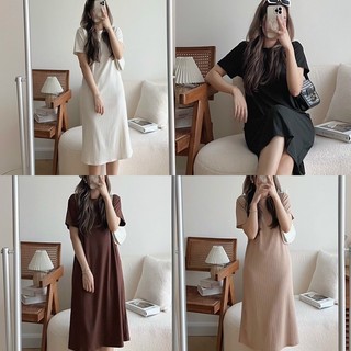 Đầm thun tăm suông basic tay ngắn dáng dài dễ mặc 4 màu freesize Pumi
