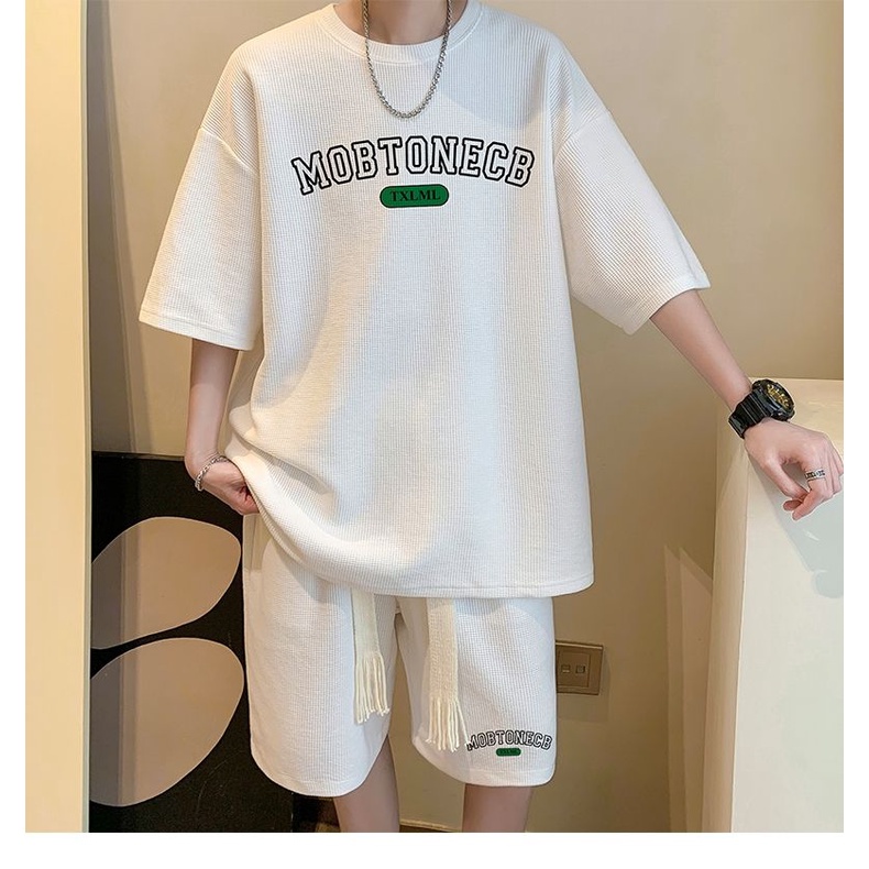 Set Áo Thun Ngắn Tay Form Rộng Và Quần Short Thể Thao Thời Trang Mùa Hè Cho Nam