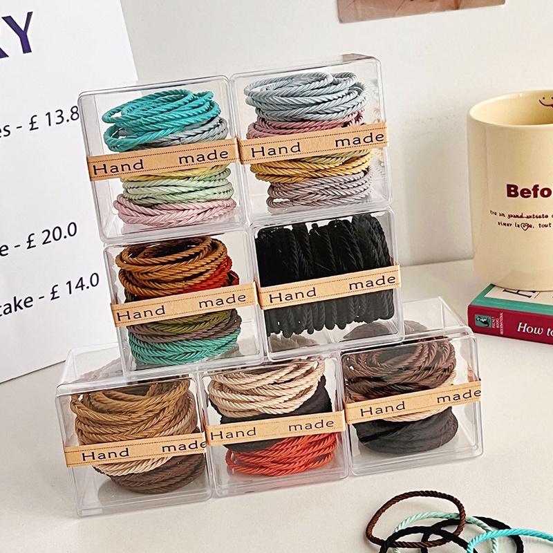 Dây Buộc Tóc Co Giãn Bằng Da Kèm Hộp Pha Lê Dễ Thương Dành Cho Nữ