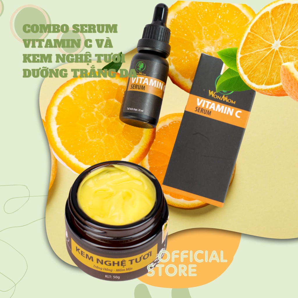 Bộ dưỡng trắng hồng, mịn màng da mặt WONMOM - Serum vitamin C + kem nghệ tươi - An toàn mẹ bầu & sau sinh - Chính hãng