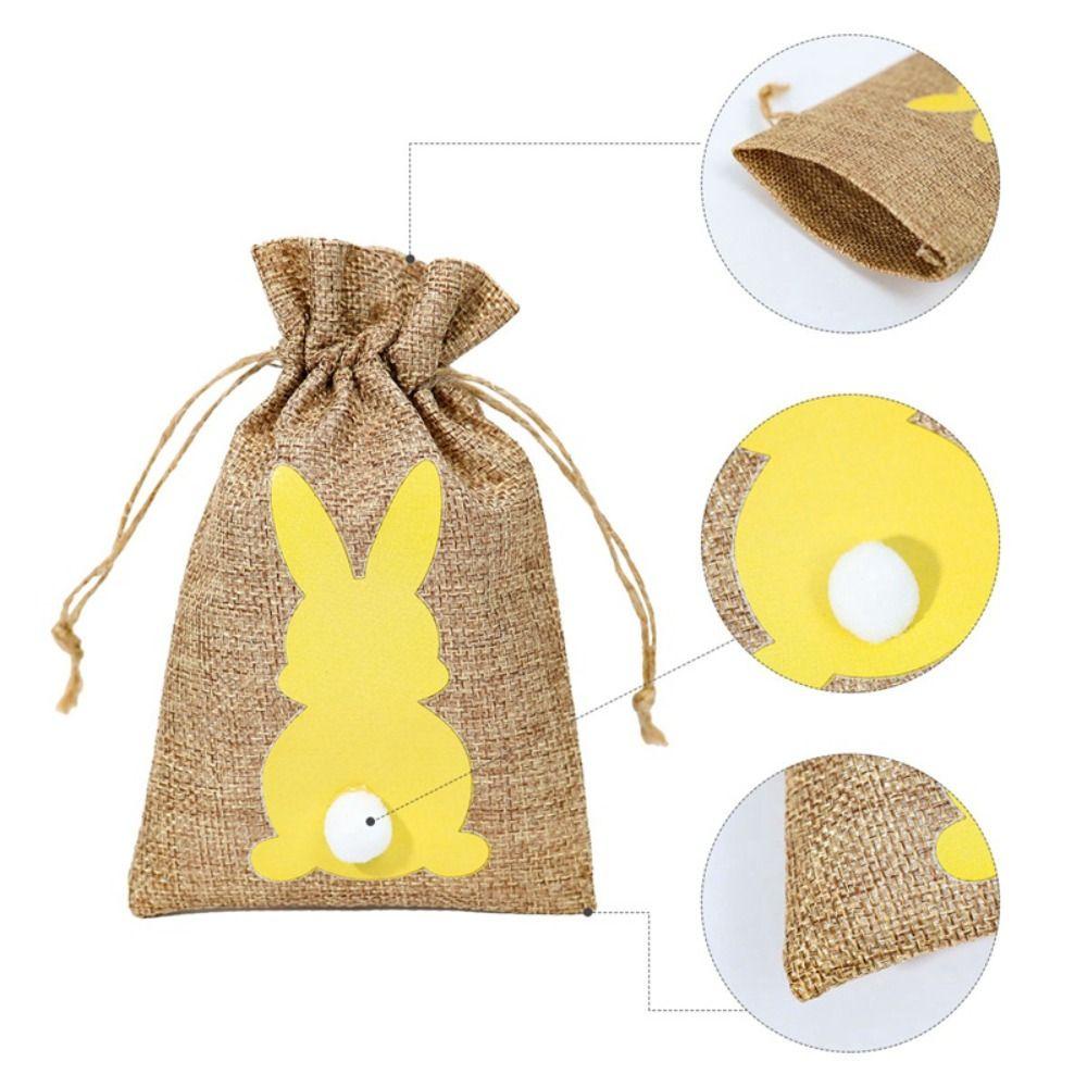 Set 24 Túi Đựng Bánh Kẹo Bằng Vải Lanh Có Dây Rút Hình Thỏ Phục Sinh Trang Trí Nhà Cửa