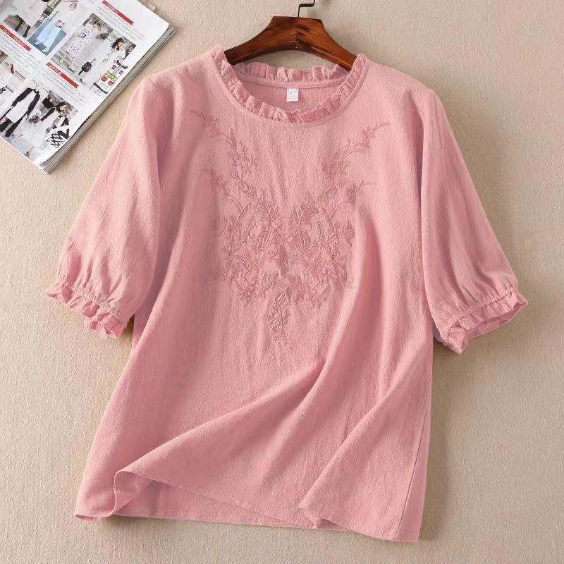 Áo Thun Cotton Lanh Tay Ngắn Phong Cách Phương Tây Thời Trang Mùa Hè 2023 Cho Nữ
