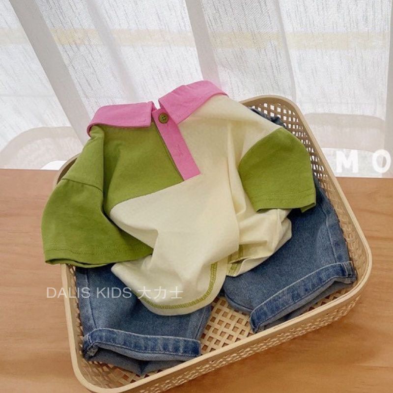 Áo polo Hai Màu Sắc Tay Ngắn Dễ Thương Xinh Xắn Dành Cho Bé