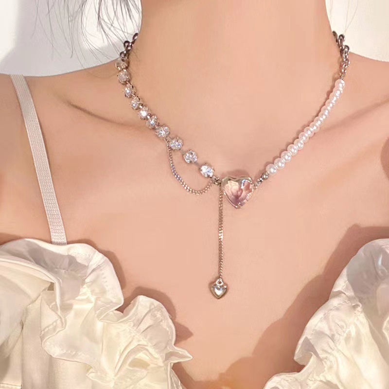 Vòng Cổ Choker Mặt Hình Trái Tim Đính Đá Pha Lê Hồng Ngọt Ngào Cho Nữ